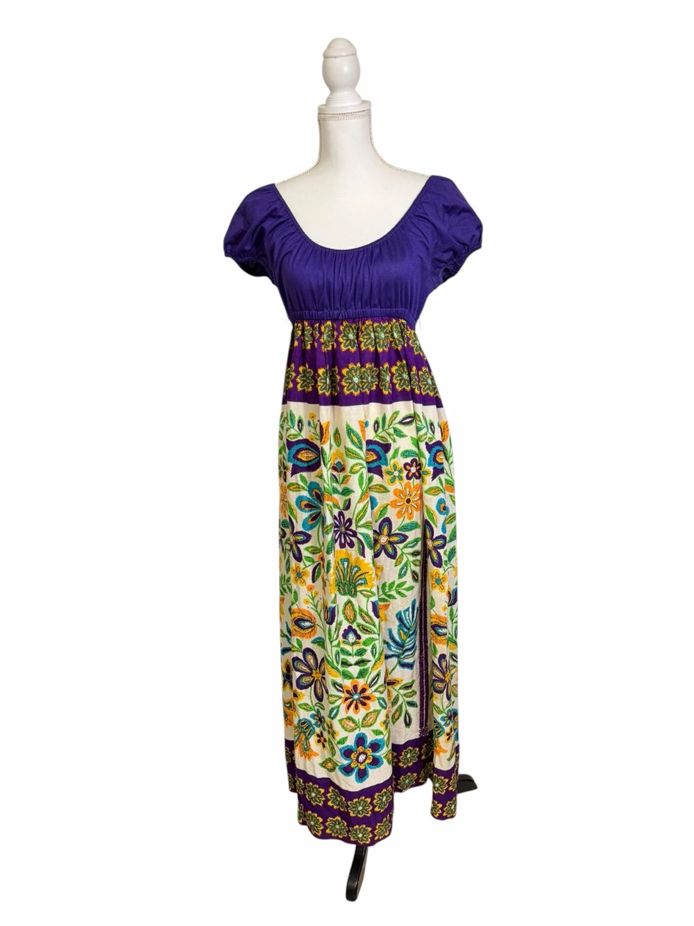 1970s Vtg Young Edwardian Arpeja Boho Floral Maxi Dress Sz 11/Medium